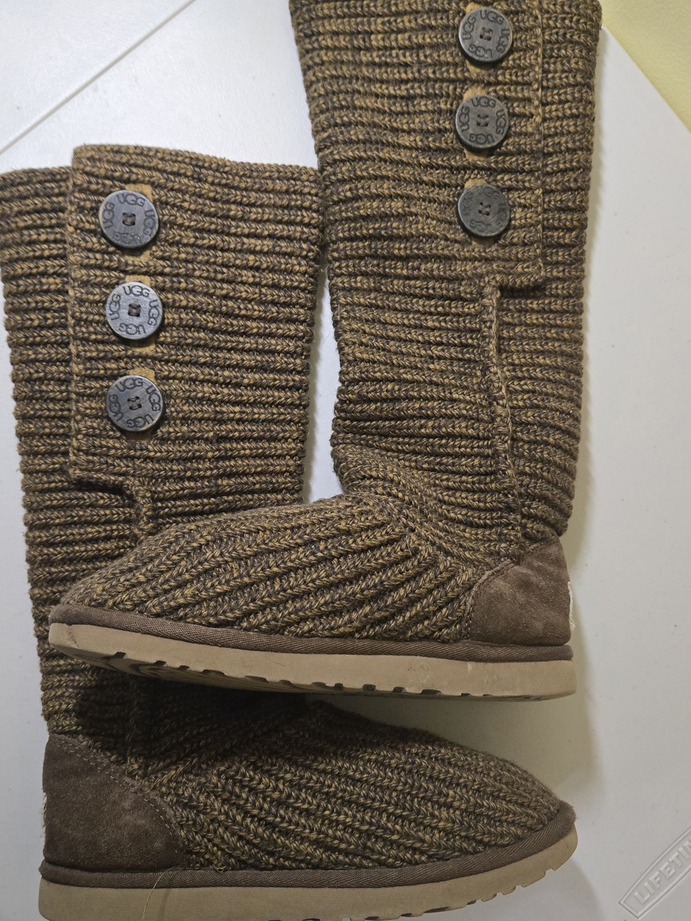 UGG Classic Cardy Knit Tall Button Boots Brown Women's Size 7